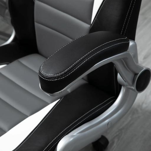 Silla de Oficina Ajustable Silla de Despacho con Reposabrazos Abatibles 5 Ruedas Carga 120 kg 65x69x112-122 cm Gris [5]