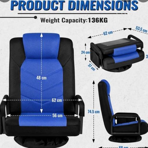 Silla de Piso Giratoria 360° con 6 Posiciones Ajustables, Bolsa Práctica y Reposabrazos, Silla Plegable para Gaming [2]