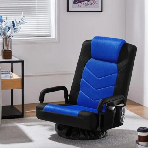Silla de Piso Giratoria 360° con 6 Posiciones Ajustables, Bolsa Práctica y Reposabrazos, Silla Plegable para Gaming [1]
