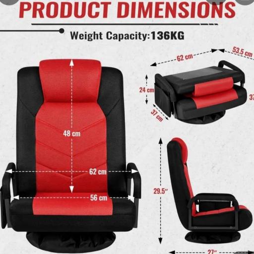 Silla de Piso Giratoria 360° con 6 Posiciones Ajustables, Bolsa Práctica y Reposabrazos, Silla Plegable para Gaming [2]
