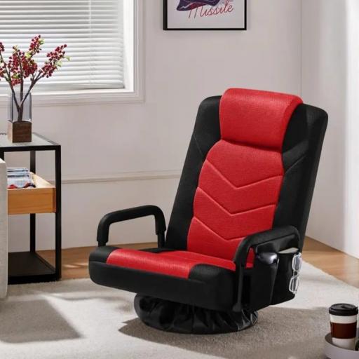 Silla de Piso Giratoria 360° con 6 Posiciones Ajustables, Bolsa Práctica y Reposabrazos, Silla Plegable para Gaming [1]