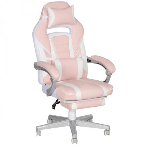 Silla Gamer Reclinable con Altura Ajustable Reposapiés Retráctil Soporte Lumbar y Reposacabezas Desmontable Rosa [8]