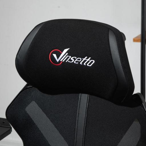 Silla Gaming con Reposapiés Retráctil Silla de Oficina Giratoria Reclinable con Reposacabezas y Altura Ajustable 65x65x119-129 cm Negro [7]