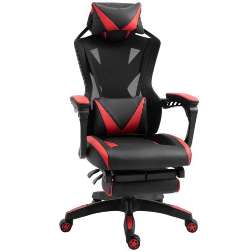 Silla Gaming Ergonómica Silla de Escritorio para Oficina con Altura Ajustable Respaldo Regulable de 170° Almohada Lumbar y Reposapiés Retráctil 65x70x117-125 cm Rojo [8]