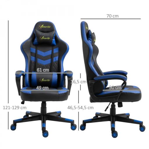 Silla Gaming Altura Regulable Basculante con Reposacabezas Cojín Lumbar 61x70x121-129 cm Azul [1]