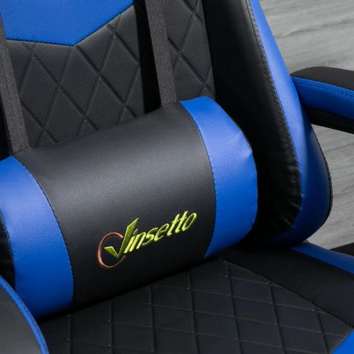Silla Gaming Altura Regulable Basculante con Reposacabezas Cojín Lumbar 61x70x121-129 cm Azul [7]