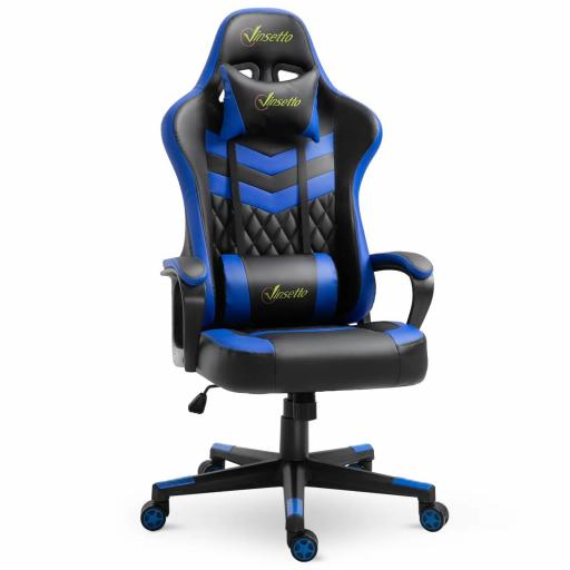 Silla Gaming Altura Regulable Basculante con Reposacabezas Cojín Lumbar 61x70x121-129 cm Azul [9]
