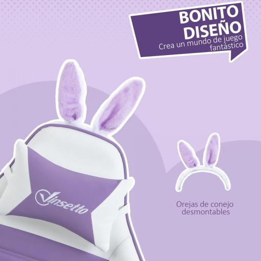 Silla Gaming de Cuero Sintético Reclinable 135° Reposacabezas Soporte Lumbar y Reposapiés 65x63x136-142 cm Púrpura [6]