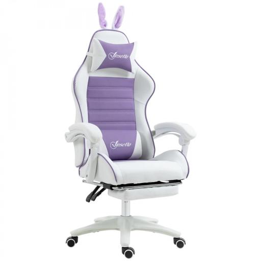 Silla Gaming de Cuero Sintético Reclinable 135° Reposacabezas Soporte Lumbar y Reposapiés 65x63x136-142 cm Púrpura [8]