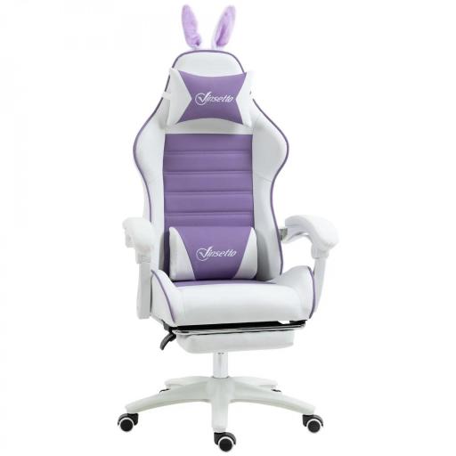 Silla Gaming de Cuero Sintético Reclinable 135° Reposacabezas Soporte Lumbar y Reposapiés 65x63x136-142 cm Púrpura [9]
