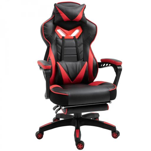 Silla Gaming Ergonómica Silla de Escritorio de Oficina Regulable en Altura Reclinable Respaldo 65x70x118,5-128,5cm Rojo [9]