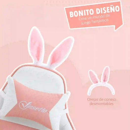 Silla Gaming Profesional de Cuero PU con Altura Ajustable Inclinable 135° Reposacabezas 65x63x136-142 cm Rosa y Blanco [5]