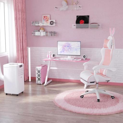 Silla Gaming Profesional de Cuero PU con Altura Ajustable Inclinable 135° Reposacabezas 65x63x136-142 cm Rosa y Blanco [7]