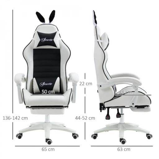 Silla Gaming Profesional de Cuero PU con Altura Ajustable Inclinable 135° Reposacabezas 65x63x136-142 cm Negro y Blanco [1]