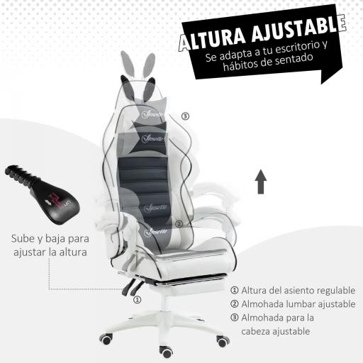 Silla Gaming Profesional de Cuero PU con Altura Ajustable Inclinable 135° Reposacabezas 65x63x136-142 cm Negro y Blanco [3]