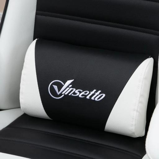 Silla Gaming Profesional de Cuero PU con Altura Ajustable Inclinable 135° Reposacabezas 65x63x136-142 cm Negro y Blanco [7]