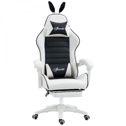 Silla Gaming Profesional de Cuero PU con Altura Ajustable Inclinable 135° Reposacabezas 65x63x136-142 cm Negro y Blanco [9]