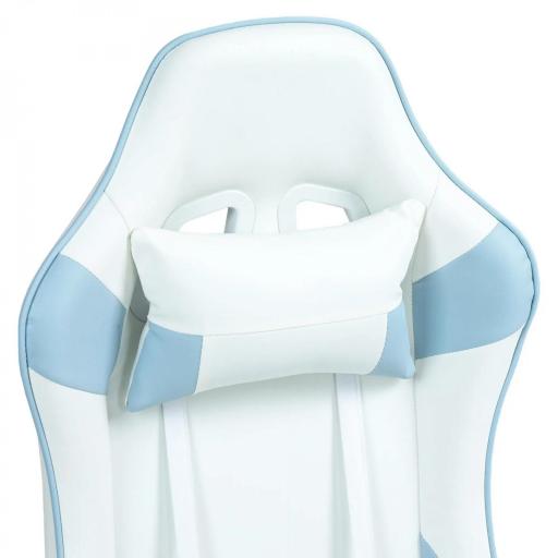 Silla Gamer con Cojín Lumbar Reposabrazos Ajustable Reposacabezas Extraíble y Altura Ajustable 67x60x120-128 cm Azul [7]