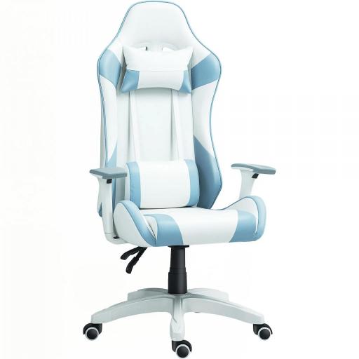 Silla Gamer con Cojín Lumbar Reposabrazos Ajustable Reposacabezas Extraíble y Altura Ajustable 67x60x120-128 cm Azul [9]