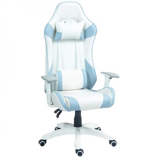 Silla Gamer con Cojín Lumbar Reposabrazos Ajustable Reposacabezas Extraíble y Altura Ajustable 67x60x120-128 cm Azul [8]