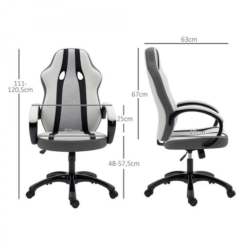 Silla Gaming Tapizada en PU y Malla Silla Gamer Giratoria con Función de Basculante Altura Ajustable Gris [1]