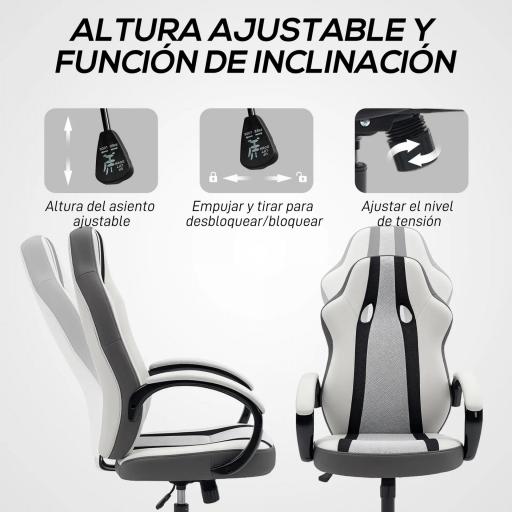 Silla Gaming Tapizada en PU y Malla Silla Gamer Giratoria con Función de Basculante Altura Ajustable Gris [3]
