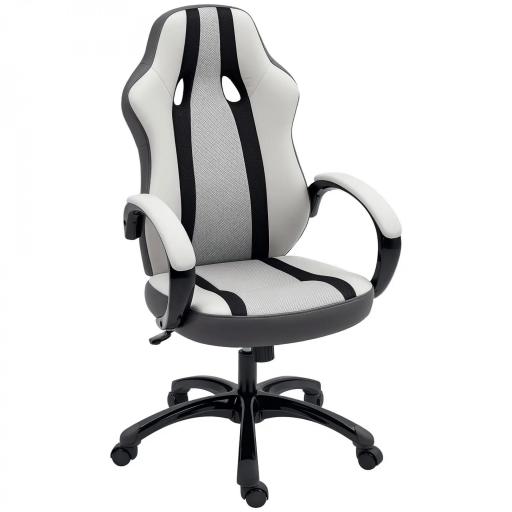 Silla Gaming Tapizada en PU y Malla Silla Gamer Giratoria con Función de Basculante Altura Ajustable Gris [9]
