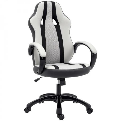 Silla Gaming Tapizada en PU y Malla Silla Gamer Giratoria con Función de Basculante Altura Ajustable Gris [7]