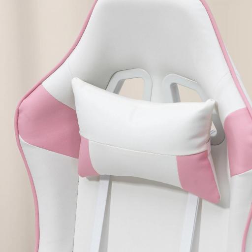 Silla Gamer con Cojín Lumbar Reposabrazos Ajustable Reposacabezas Extraíble y Altura Ajustable 67x60x120-128 cm Rosa [7]