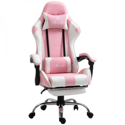 Silla Gamer Reclinable con Reposapiés Sillón Gaming con Reposacabezas Cojín Lumbar y Altura Ajustable 64x67x127 cm Rosa [8]