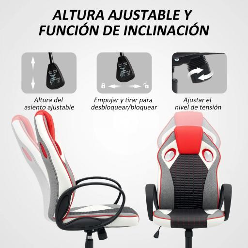 Silla Gaming Tapizada en PU y Malla Silla Gamer Giratoria con Función de Basculante Altura Ajustable Multicolor [3]