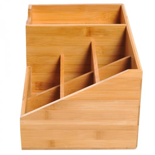 Organizador de Escritorio de Bambú Organizador de Mesa con 2 Cajones 6 Compartimentos y Estante para Oficina Hogar 33x20,5x15,5 cm Natural [6]