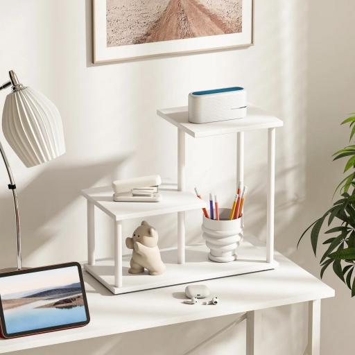 Estantería Librería de 3 Niveles Efecto Madera con Marco de Metal para Escritorio Oficina Cocina 40x20x34,5 cm Blanco [5]