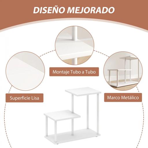 Estantería Librería de 3 Niveles Efecto Madera con Marco de Metal para Escritorio Oficina Cocina 40x20x34,5 cm Blanco [4]