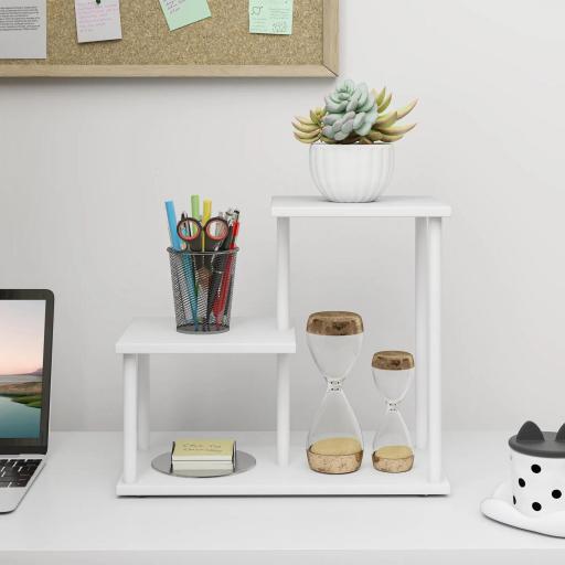 Estantería Librería de 3 Niveles Efecto Madera con Marco de Metal para Escritorio Oficina Cocina 40x20x34,5 cm Blanco [2]