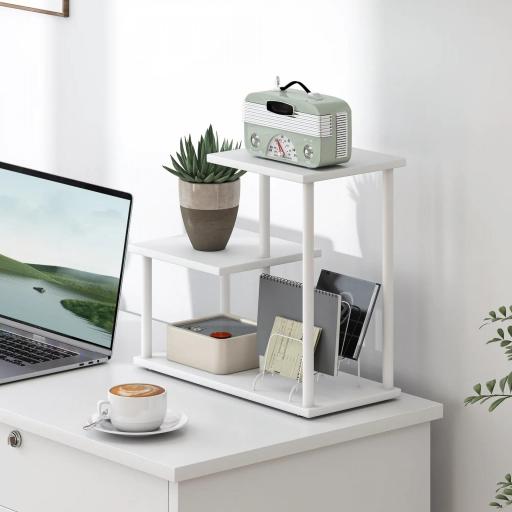 Estantería Librería de 3 Niveles Efecto Madera con Marco de Metal para Escritorio Oficina Cocina 40x20x34,5 cm Blanco [1]