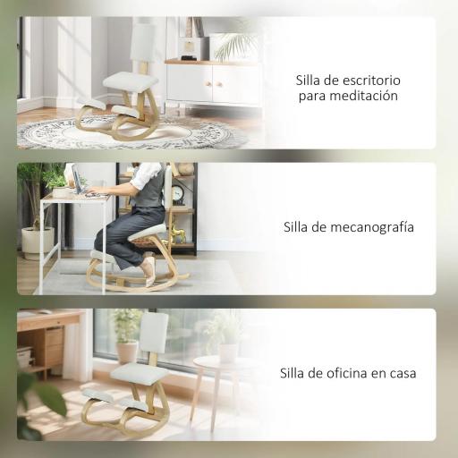 Silla Ergonómica de Rodillas con Respaldo Cojines Acolchados Marco de Madera para una Mejor Postura Oficina Crema [2]