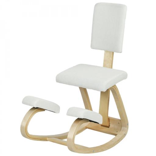 Silla Ergonómica de Rodillas con Respaldo Cojines Acolchados Marco de Madera para una Mejor Postura Oficina Crema [9]