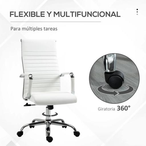 Silla de Despacho Silla Escritorio Giratoria Basculante con Altura Ajustable Reposabrazos 54x62x104-114 cm Blanco [3]