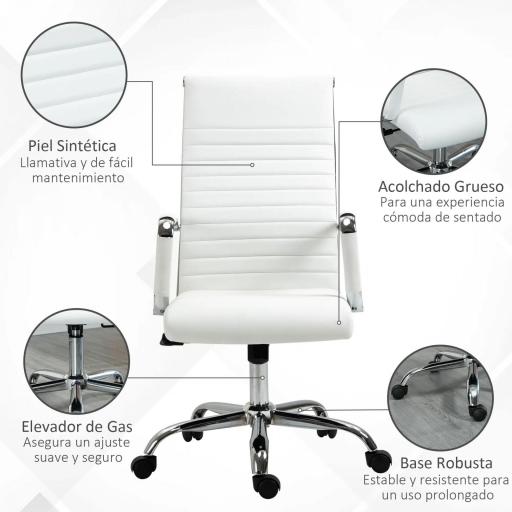 Silla de Despacho Silla Escritorio Giratoria Basculante con Altura Ajustable Reposabrazos 54x62x104-114 cm Blanco [2]