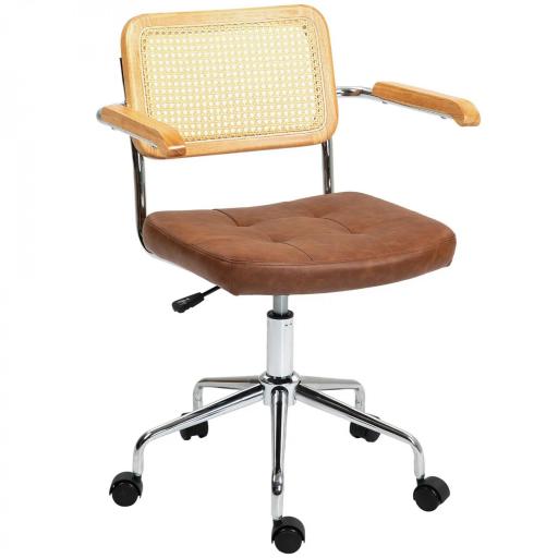 Silla de Escritorio Altura Ajustable con Función de Basculante y Respaldo de Ratán Sintético 60x55,5x82-90 cm Marrón [7]
