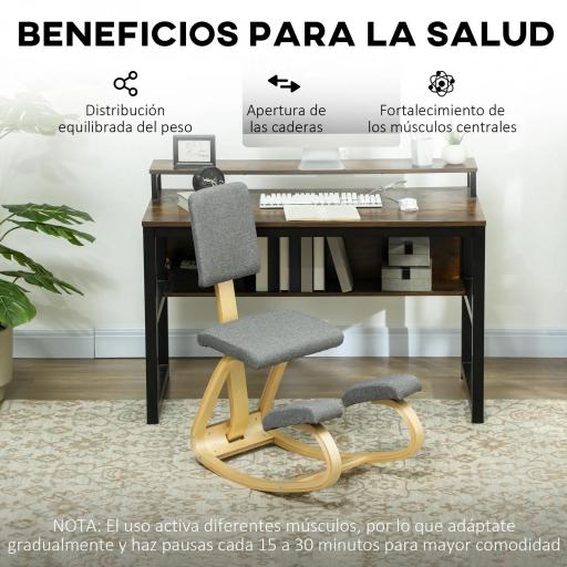 Silla Ergonómica de Rodillas con Respaldo Cojines Acolchados Marco de Madera para una Mejor Postura Oficina Gris [4]