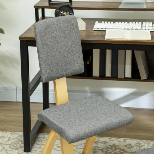 Silla Ergonómica de Rodillas con Respaldo Cojines Acolchados Marco de Madera para una Mejor Postura Oficina Gris [7]