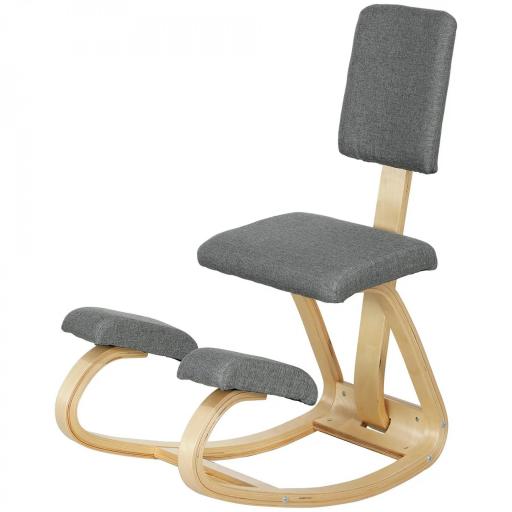 Silla Ergonómica de Rodillas con Respaldo Cojines Acolchados Marco de Madera para una Mejor Postura Oficina Gris [9]