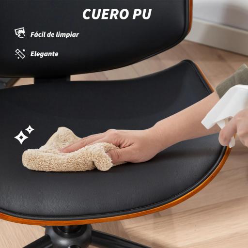 Silla de Escritorio sin Brazos Vintage Giratoria Tapizada en PU Madera Curvada Altura Ajustable Negro y Marrón [5]