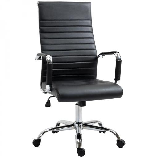 Silla de Escritorio Giratoria Silla de Oficina con Respaldo Alto Ruedas Giratorias Altura Ajustable Función Basculante y Reposabrazos Tapizado en Cuero Sintético Negro [10]