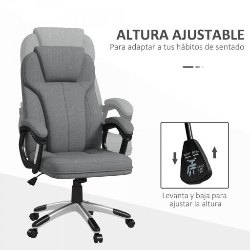 Silla de Escritorio Silla de Estudio Giratoria con Función Basculante Altura Ajustable Reposabrazos 66x75x110-120cm Gris [2]