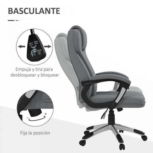 Silla de Escritorio Silla de Estudio Giratoria con Función Basculante Altura Ajustable Reposabrazos 66x75x110-120cm Gris [4]
