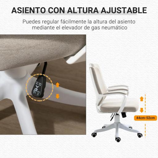 Silla de Escritorio Giratoria Silla de Oficina Basculante con Reposabrazos y Altura Ajustable 62x69x92-100 cm Beige [2]