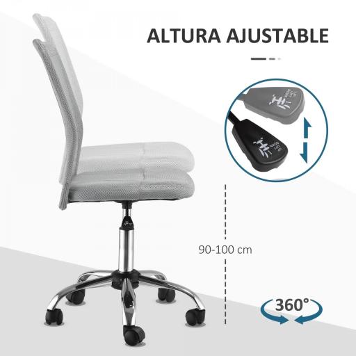 Silla de Escritorio Giratoria sin Brazos Silla de Malla con Altura Ajustable Carga 100 kg 43x58x90-100 cm Gris [3]